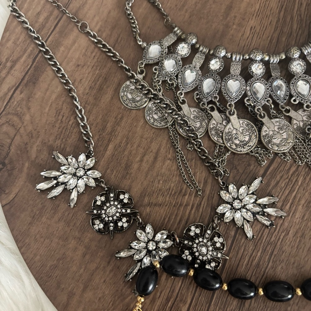 Statement Black And Silver Multi-Layer Necklace S… - image 5